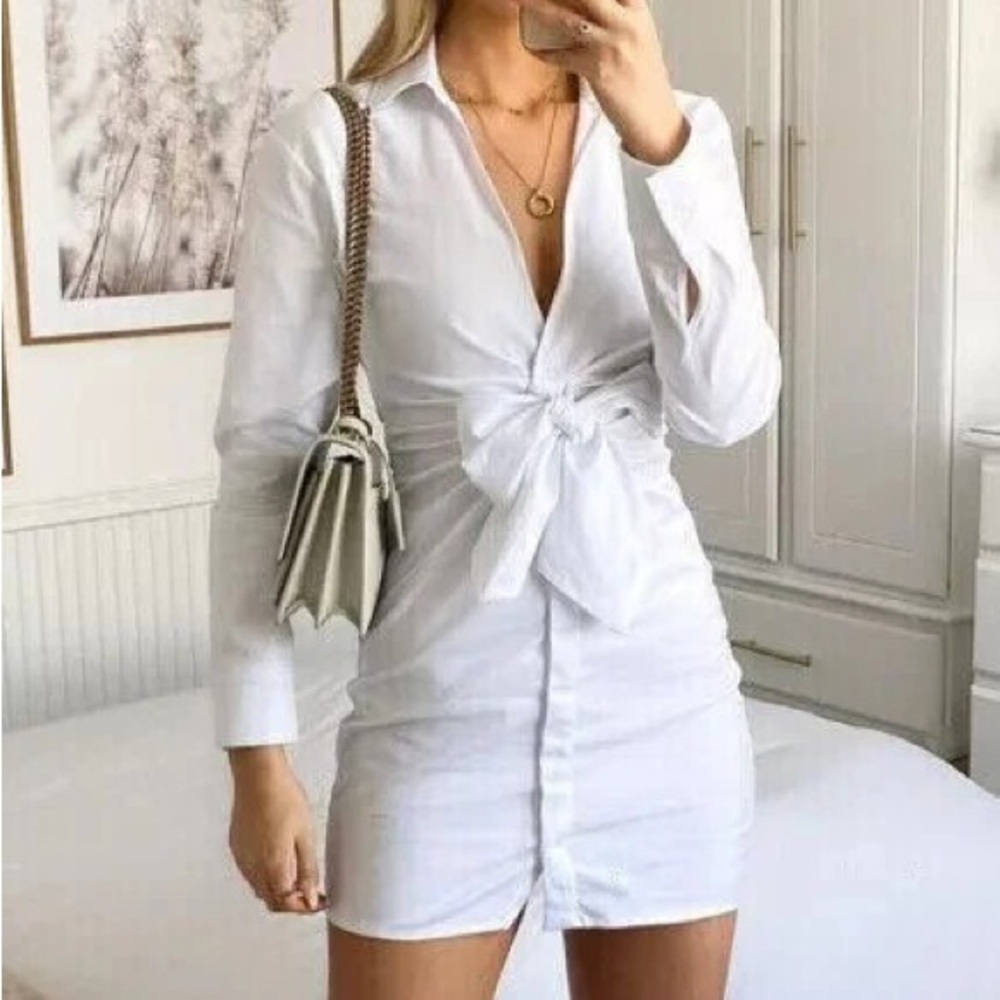 Zara Twist-Front Mini Shirt Dress